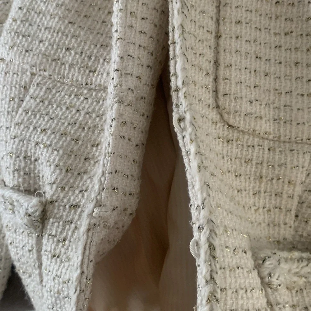 JCrew Tweed Blazer with Metallic Thread size 0 cream‎ beige classic elegant